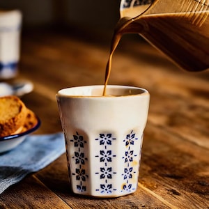 Ensemble de tasses à expresso en céramique, poterie bleue japonaise rétro, bar à café floral