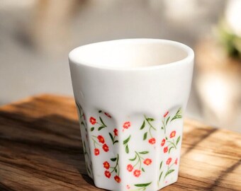 Handmade Floral Porcelain Espresso Cup, 4 oz Macchiato Mug