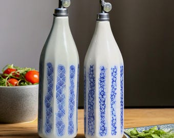 Handmade Porcelain Olive Oil Dispenser, Custom Floral Ceramic Bottle.600 ml (20.3 oz)