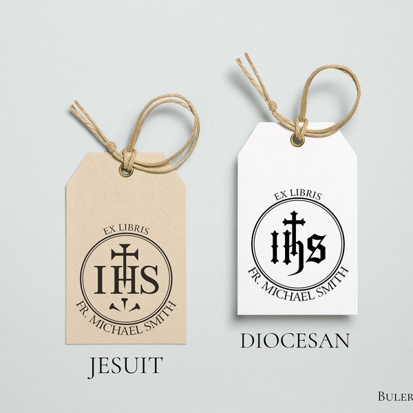 IHS, DIOCESAN and JESUIT monogram, religious ex libris stamp, Library Stamp, bookplate stamp, lithography stamp, custom rubber stamp