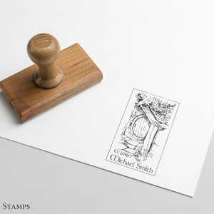 Hobbit door, Lord of the Rings, Book stamp, ex libris stamp, Library Stamp, Ex-Libris Rubber Stamp, bookplate stamp, custom rubber stamp image 2