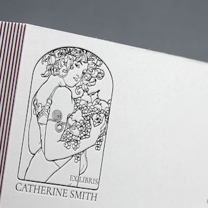 Le Fruit (The Fruit), boekstempel, Alfons Mucha-stempel, ex libris-stempel, Ex-Libris rubberstempel, ex-librisstempel, aangepaste rubberstempel.