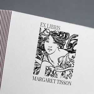Cycles perfecta di Alfons Mucha, timbro per libri, timbro ex libris, timbro per biblioteca, timbro in gomma ex libris, timbro per ex libris, timbro personalizzato.