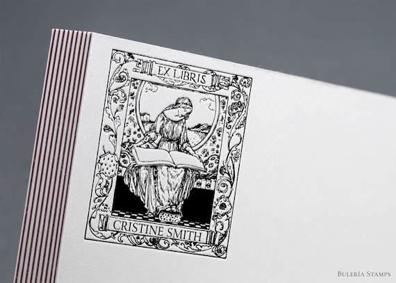 Library Stamp custom rubber stamp calligraphy stamp ex libris Book stamp cat with books Ex-Libris Rubber Stamp ex libris stamp