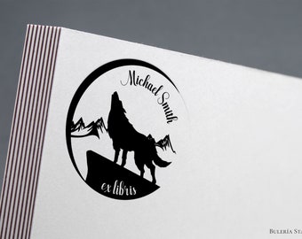 Wolf stamp, book stamp, ex libris stamp, Library Stamp, Ex-Libris Rubber Stamp, ex libris, bookplate stamp, custom rubber stamp, wolf moon