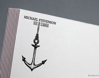 Ship Anchor Ex Libris Stamp, Custom Rubber Book Stamp