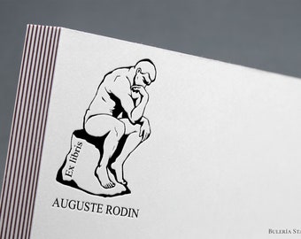 The Thinking by Auguste Rodin, Book stamp, ex libris stamp, Ex-Libris Rubber Stamp, bookplate stamp, custom rubber stamp