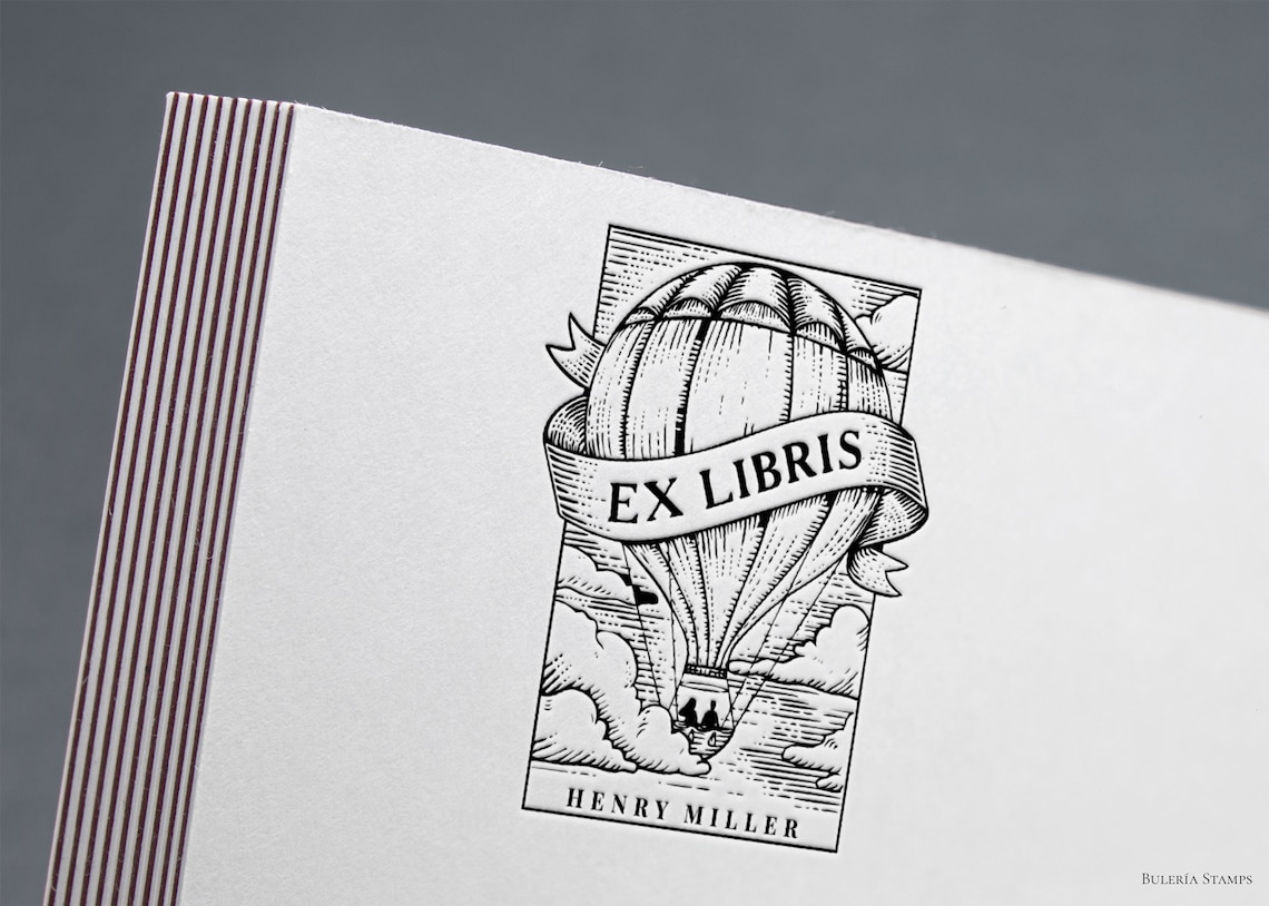 Book Stamp Ex Libris Balloon Library Stamp From the Library Etsy