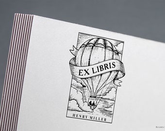 Balloon Ex Libris Stamp, Custom Library Book Stamp - 4x5cm (1.5x2 in)