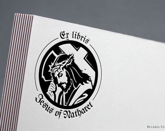 La Passione di Cristo, timbro del libro, timbro ex libris, timbro della biblioteca, timbro ex libris, timbro litografico, timbro di gomma personalizzato