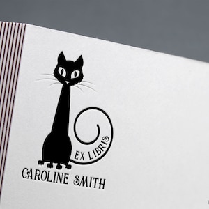 Tampon ex libris CHAT, illustration de chat, tampon livre, tampon ex libris, tampon littérature, tampon ex-libris chat, ex-libris bibliothèque chat.