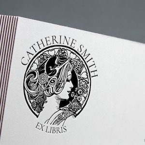 Le Dame, Alfons Mucha, boekstempel, ex libris-stempel, bibliotheekstempel, ex-libris-rubberstempel, ex-librisstempel, aangepaste rubberstempel, Frans.