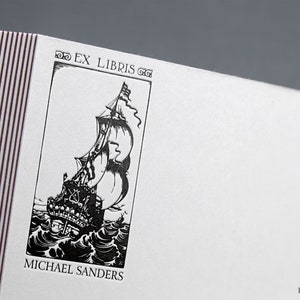 Engels galjoen, Boekstempel, ex libris, Bibliotheekstempel, uit de bibliotheek van, ex-libris, zeilbootstempel, scheepsstempel