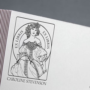 Rêverie (Tagtraum), Buch Stempel, Alfons Mucha Stempel, Ex Libris Stempel, Ex Libris Gummi Stempel, Exlibris Stempel