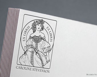 Rêverie (Daydream), Book stamp, Alfons Mucha  stamp, ex libris stamp, Ex-Libris Rubber Stamp, bookplate stamp, custom rubber stamp