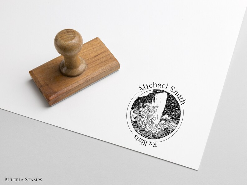 MOBI DICK ex libris stamp, book stamp, Library Stamp, Ex-Libris Rubber Stamp, lithography stamp, custom rubber stamp, bookplate stamp image 2