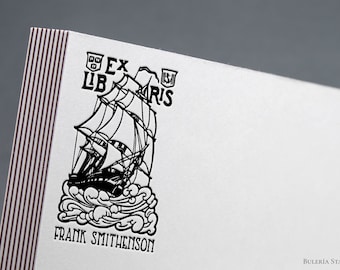 Francobollo Ex Libris del Galeone Inglese, Francobollo per Libri di Biblioteca