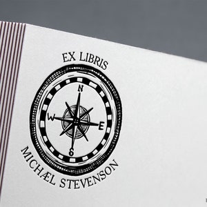 Boussole ex libris, tampon livre, tampon ex libris, tampon bibliothèque, tampon Ex-Libris, tampon ex-libris, tampon personnalisé.
