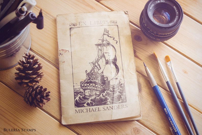 Book stamp, ex libris English galleon, Library Stamp, from the library of, bookplate stamp, ex libris, sailboat stamp, ship stamp image 5