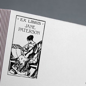 TIMBRE DE LIVRE | Tampon de bibliothèque personnalisé, ex-libris Jane Patterson par Robert Anning Bell, tampon ex libris, ex libris, tampon d'illustration