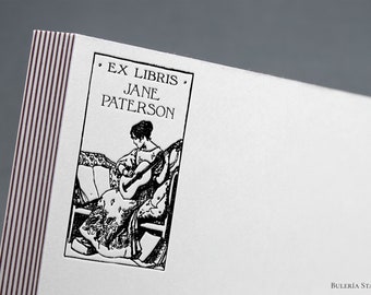 Jane Patterson bookplate by Robert Anning Bell, Book stamp, ex libris stamp, Library Stamp, bookplate stamp, ex libris, illustration stamp