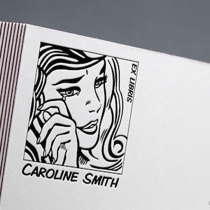 Roy Liechtenstein-stempel, huilende vrouw, boekstempel, ex libris-stempel, bibliotheekstempel, ex-librisstempel, ex-libris-stempel.