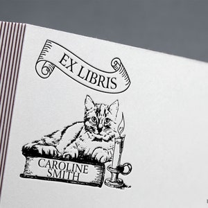 Chat sur le dessus du livre, tampon livre, ex libris, tampon bibliothèque, tampon Ex-Libris, ex libris, tampon ex-libris, tampon personnalisé.