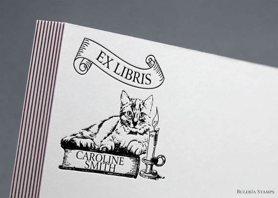 Gatto sopra il libro, timbro del libro, timbro ex libris, timbro della  biblioteca, timbro di gomma Ex-Libris, ex libris, timbro ex libris, timbro  di gomma personalizzato -  Italia