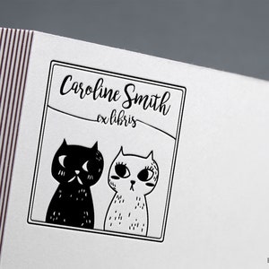 TIMBRE DE LIVRE | Tampon bibliothèque personnalisé, couple de chats, tampon livre, tampon ex libris, tampon Ex-Libris, tampon ex-libris, tampon lithographie