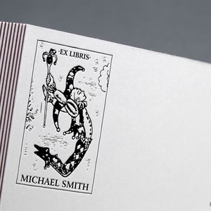Harlekin Ex Libris, Ex Libris Stempel, Bibliothek Stempel, Ex Libris Stempel, Exlibris Stempel, Illustration Stempel.