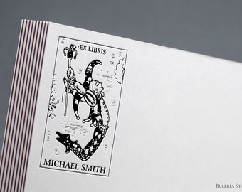 Harlequin Ex Libris Rubber Stamp, Library Bookplate Stamp