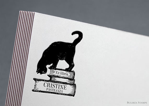 Cat Lover Ex Libris Stamp, Personalized Bookplate Stamp