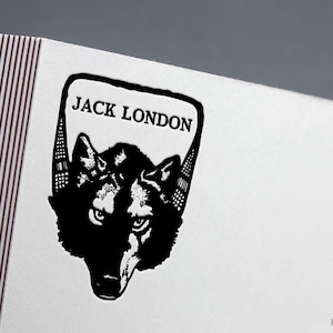 Originele Jack London's stempel, White Fang, ex libris-stempel, bibliotheekstempel, ex-libris rubberstempel, ex libris, ex-librisstempel, rubberstempel.