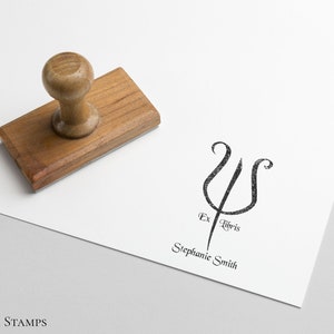 Greek letter Psi stamp, ex libris stamp, book stamp, custom ex libris image 4