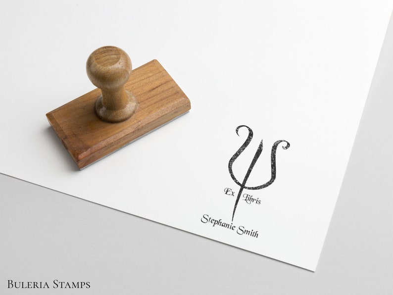 Greek letter Psi stamp, ex libris stamp, book stamp, custom ex libris image 4