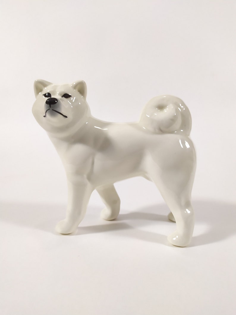 White Akita inu faience figurine dog figurine handmade