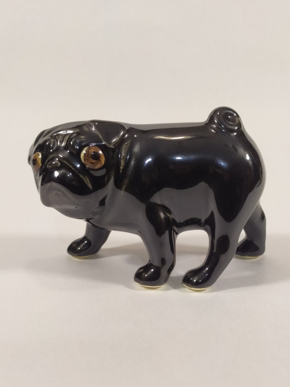 Black Pug handmade Mops porcelain dog figurine standing porcelain figurine 