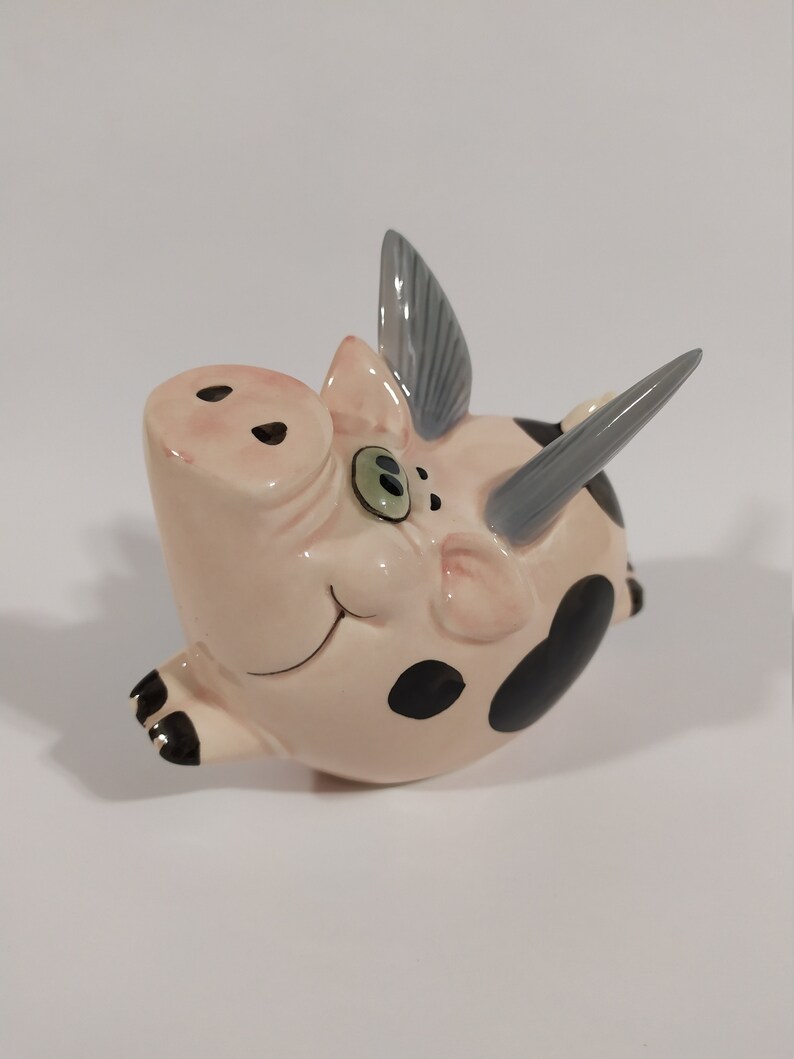 Winged Pig Faience Figurine Handmade Funny Animal Figurine Etsy
