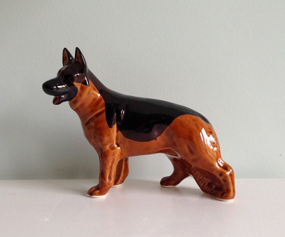 German Shepherd Red Black Faience Figurine Handmade Dog Etsy