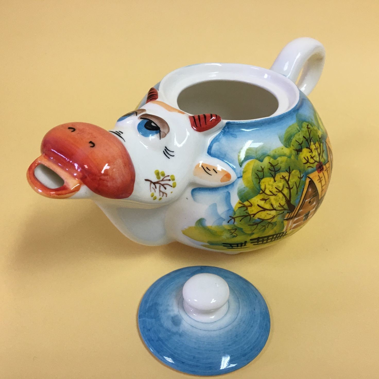 Cow porcelain teapot Hand painted funny teapot ceramic Etsy
