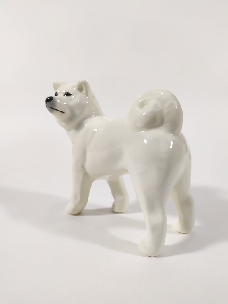 White Akita inu faience figurine dog figurine handmade