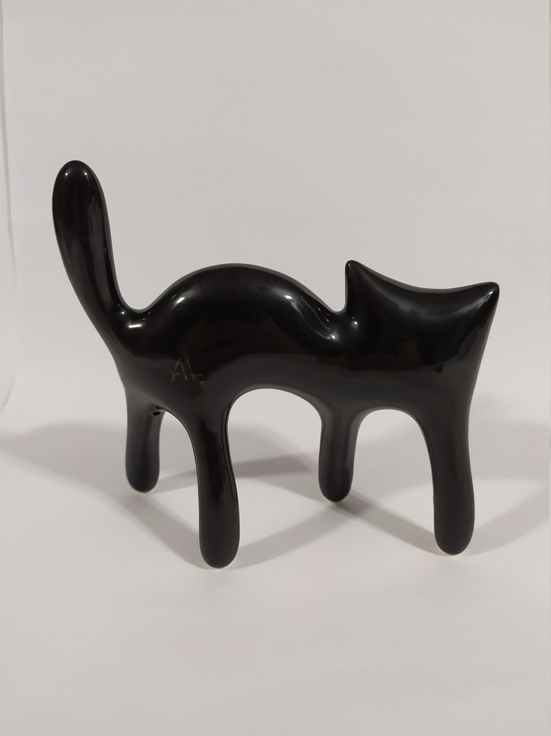 Black cat faience figurine handmade funny animal figurine Etsy