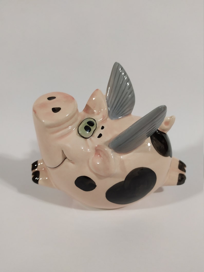 Winged Pig Faience Figurine Handmade Funny Animal Figurine Etsy
