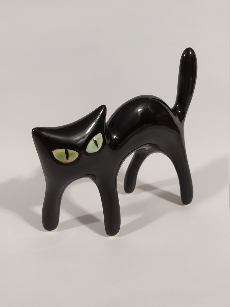 Black cat faience figurine handmade funny animal figurine Etsy