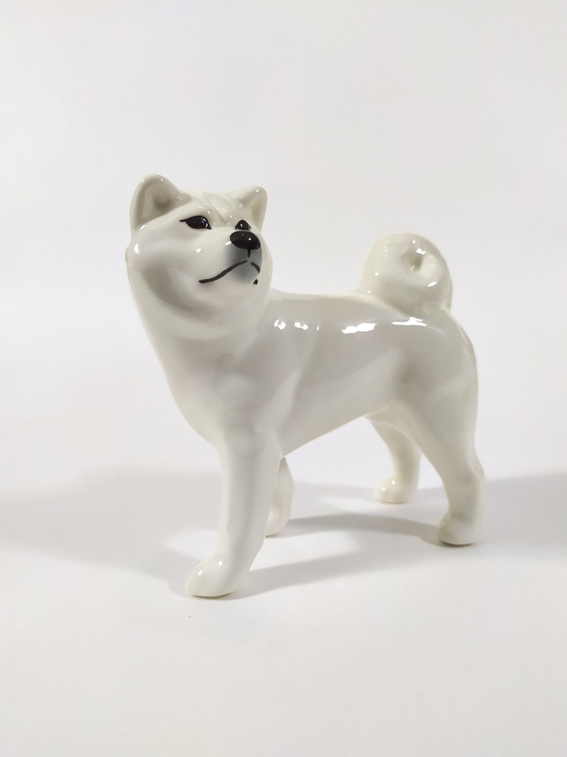 White Akita inu faience figurine dog figurine handmade
