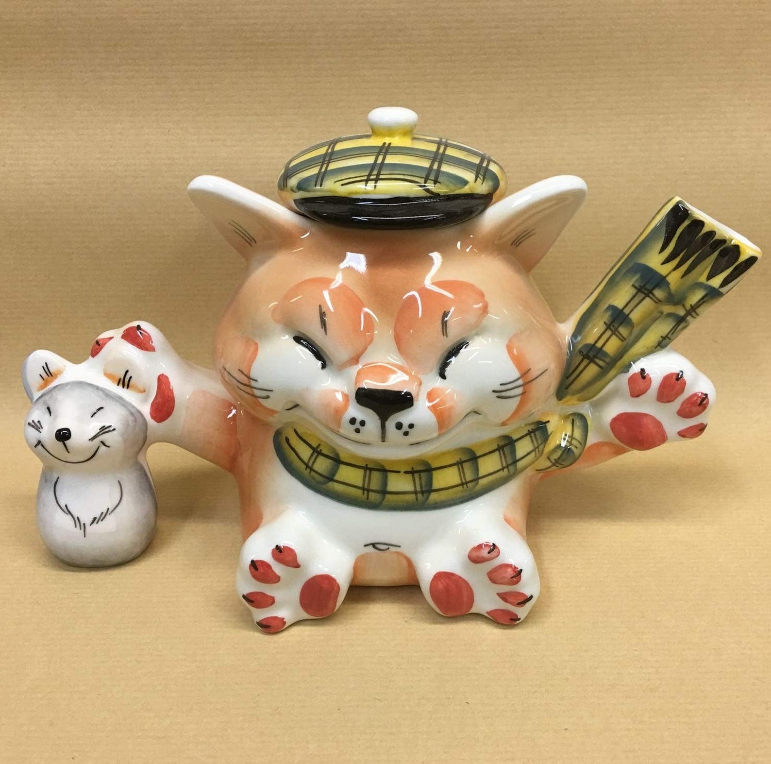 Cat with mouse porcelain teapot Hand painted funny teapot Etsy