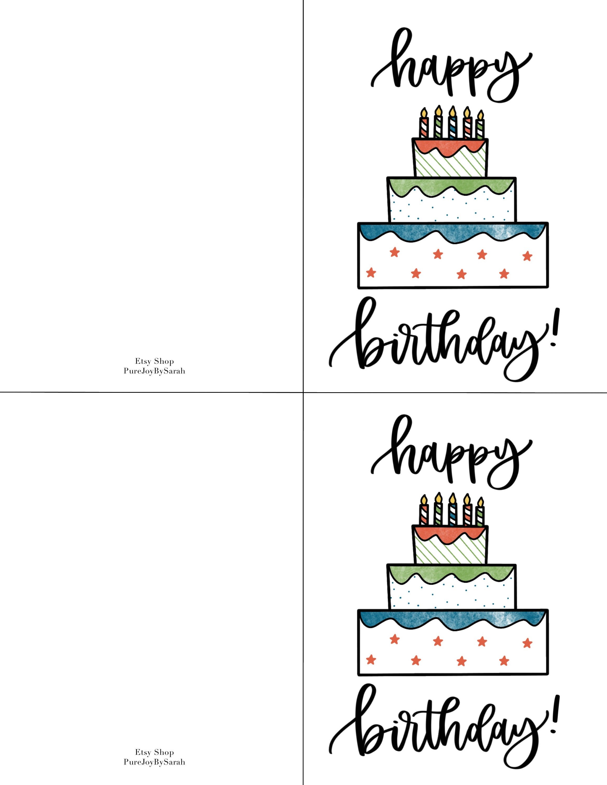 Printable Birthday Cake Happy Birthday Cards Orange Green - Etsy