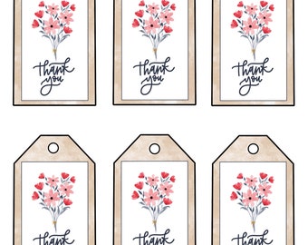 Printable watercolor spring floral bouquet thank you tag | Appreciation tags | Handlettered digital print | Instant download