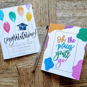 Cartões de formatura para impressão | Dr. Seuss Hoje é o seu dia Oh, os lugares que você irá | Manuseado | Download instantâneo | 4,25"x5,5" | 2 cartas