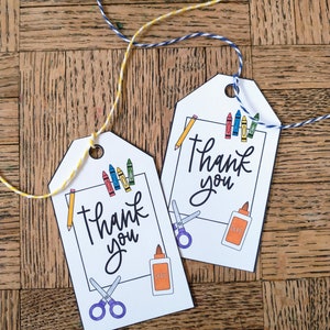 Printable Teacher tag, Thank you with school crafts | Teacher staff appreciation tags | Teacher tags | Thank you tags | instant download